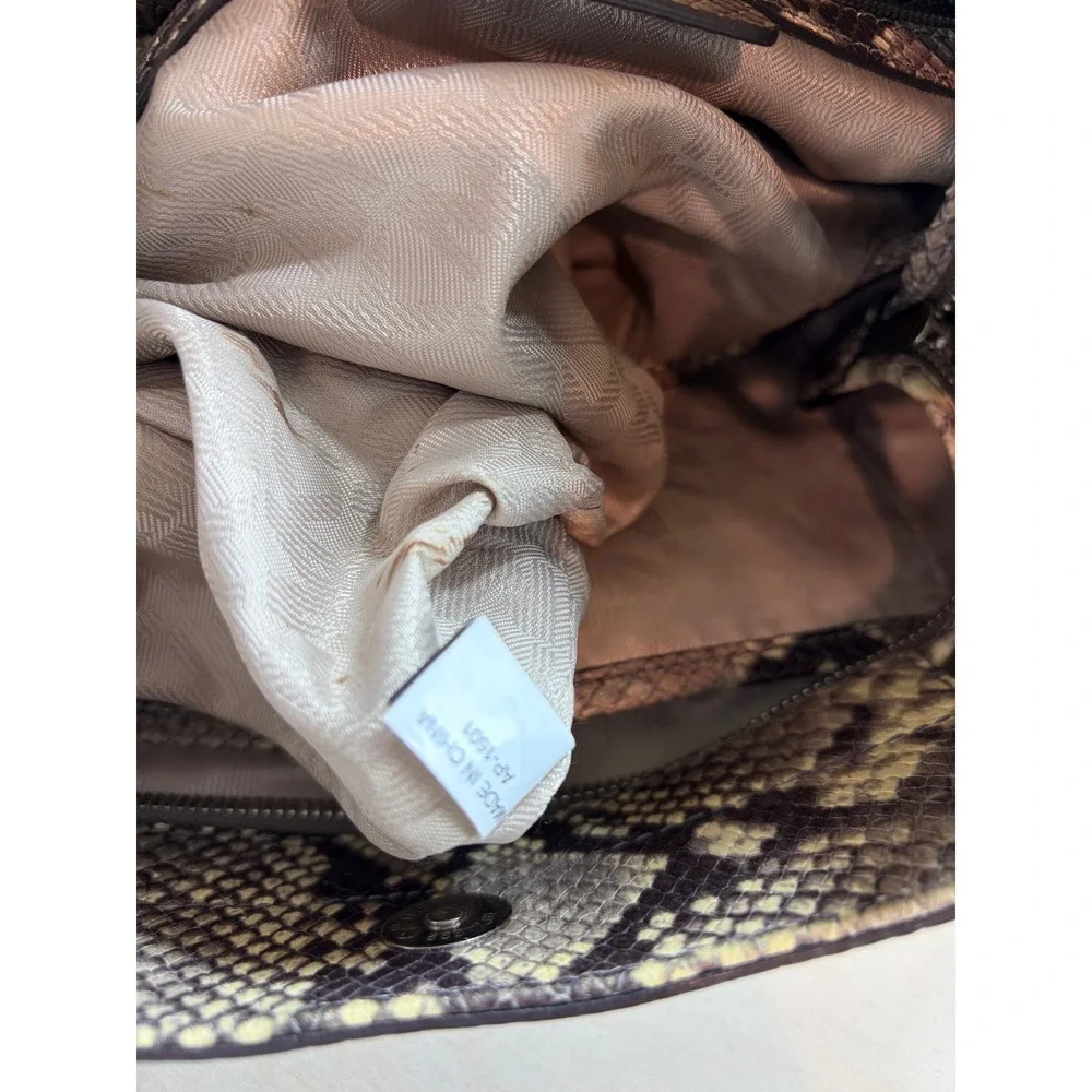 Michael‎ Kors Snakeskin Embossed Leather Shoulder Bag Grey Beige Hobo